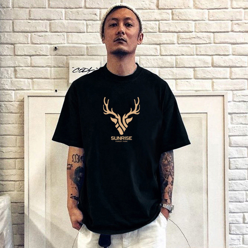 Hong Kong Chaotrun Port Wind Summer New pure cotton short sleeve men's T-shirt large size Yu Wenle with half-sleeve mistress