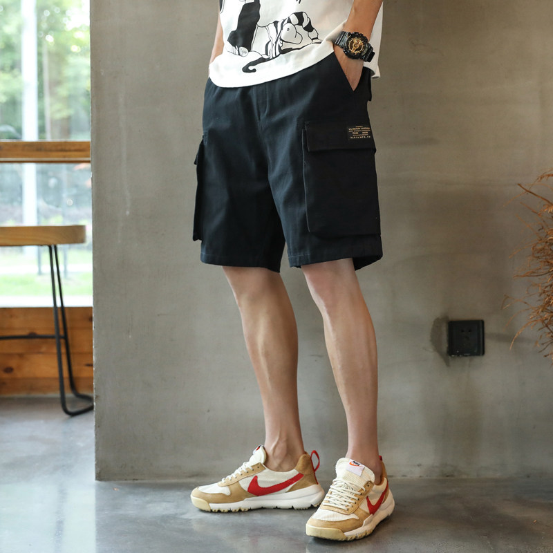 Hong Kong Tide Card Tooling Casual Shorts Male Trend Loose summer men wear black 5-50% pants Ins pants