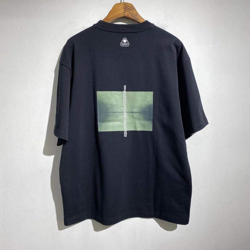 Hong Kong tide brand landscape painting letter T-shirt street and fashion fusion spring style freehand loose cotton short-sleeved men