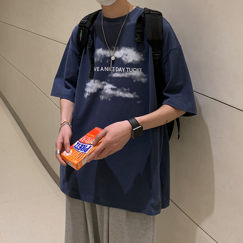 Hong Kong Boomer Short Sleeve Male Loose Inn Wind Hip Hop Trend 100 Lap T-shirt Summer New Boy Half Sleeve T-shirt