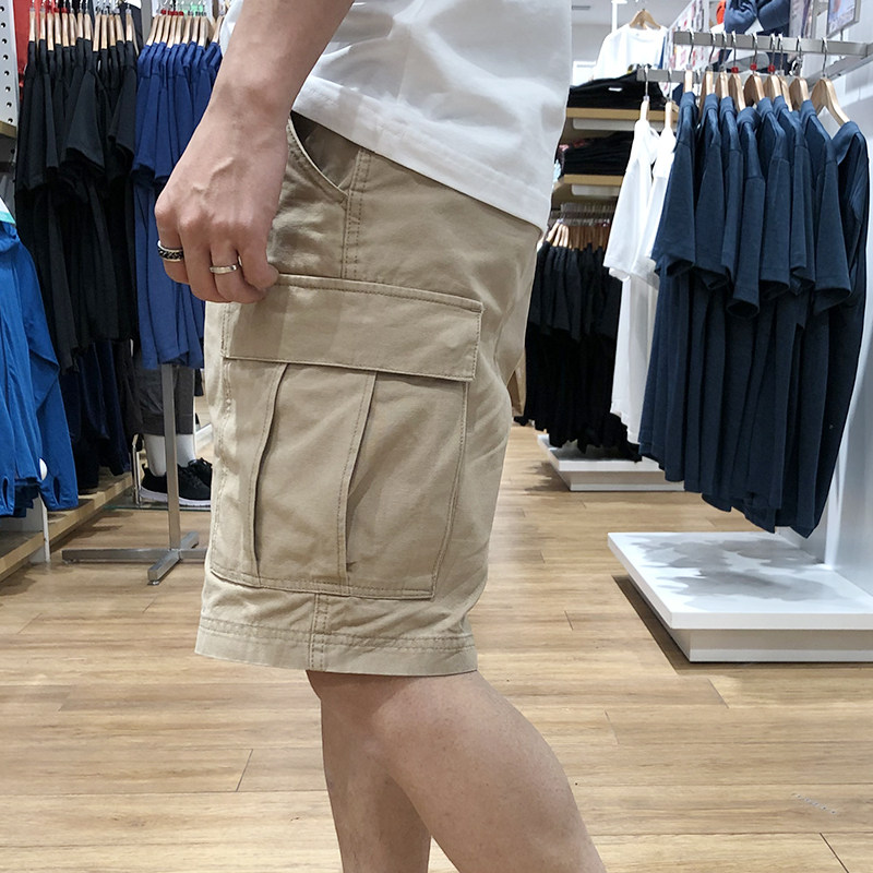 Japanese tooling style Washed cotton Men's summer fashion trend Multi-bag tooling casual shorts five-point pants trend