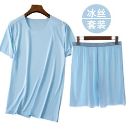 ຜູ້ຊາຍ Ice Silk Seamless T-shirts Shorts Suit Elastic Sports Clothing Quick-Drying Clothes Round Neck Casual Pajamas Thin Home Clothing