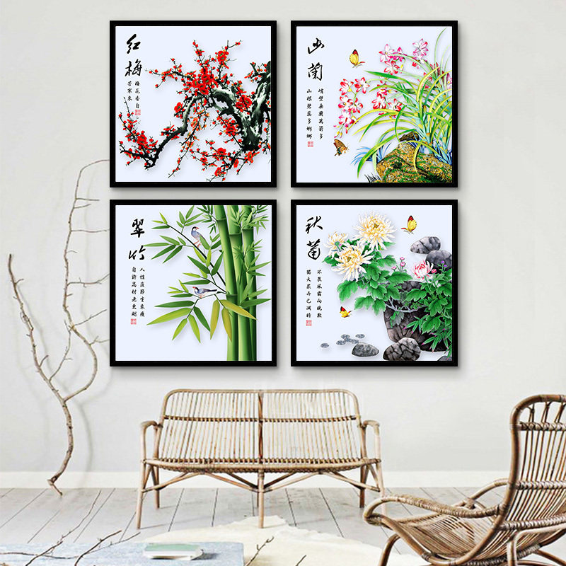 Printing cross embroidery Melan Bamboo Mother New Quadrift Cross Embroidery Flower Graphics Living Room Simple Modern View Paintings