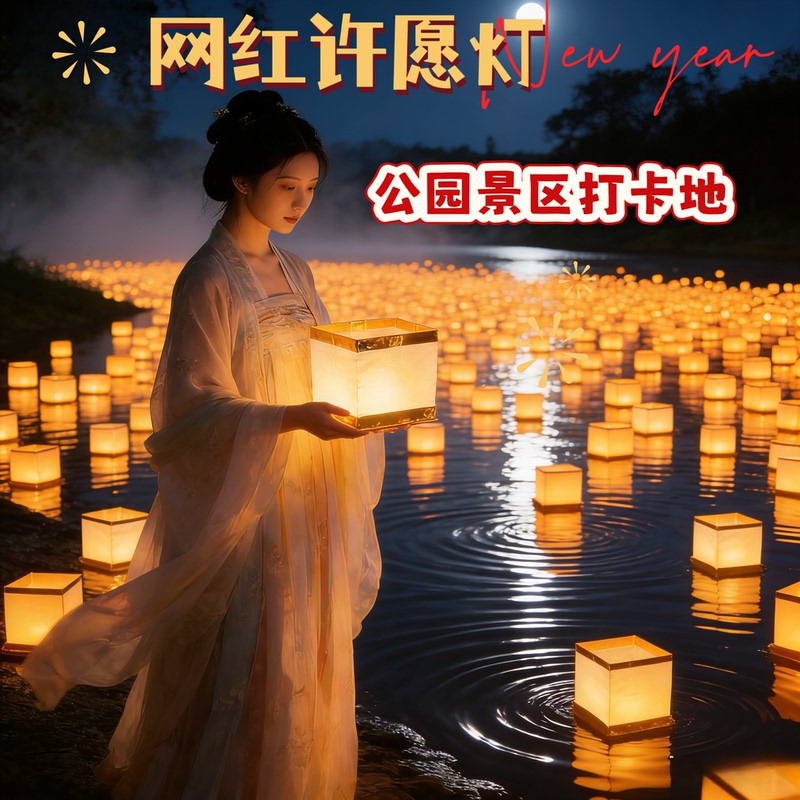 Square-Shaped Led River Lanterns, Wishing Lanterns, Water Lanterns for Blessings, Lantern Festival, Spring Festival, Scenic Area Activities, Floating Lanterns