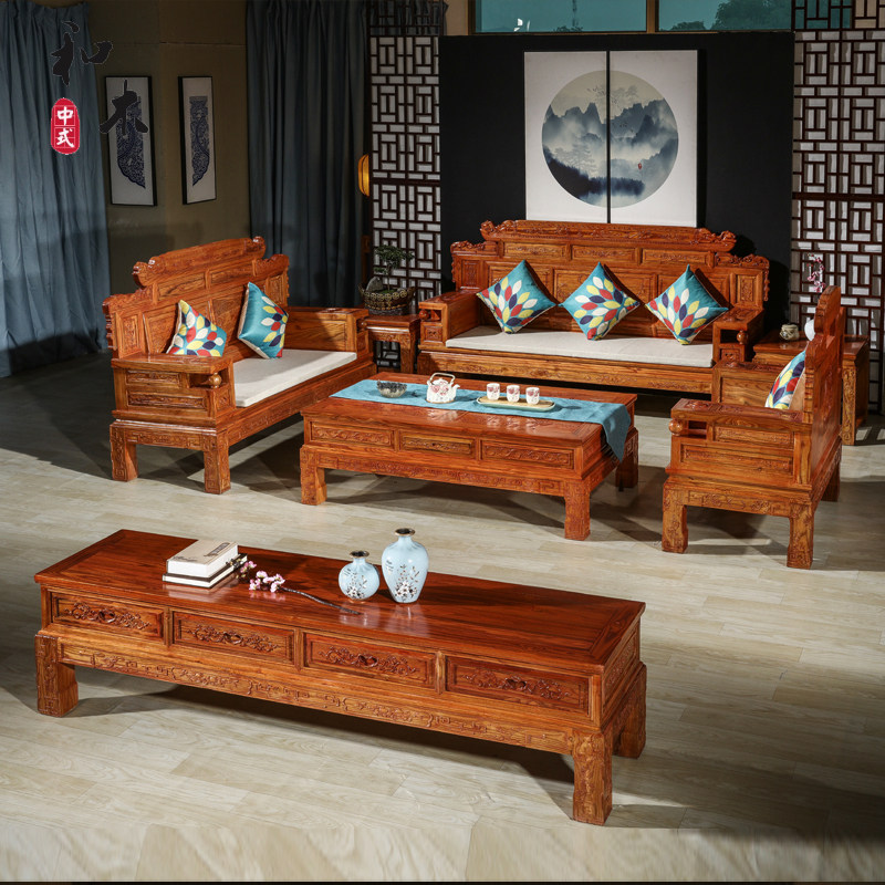Chinese style solid wood sofa invented Qing antique solid wood furniture modern Chinese new Chinese style living room sofa small apartment combination