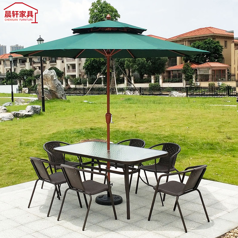 Outdoor table and chair combination with umbrella simple terrace garden balcony courtyard decoration coffee shop tea shop leisure table and chairs
