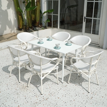 Outdoor net red rattan leisure tables and chairs courtyard white outside milk tea shop outdoor villa Nordic balcony dining table and chairs