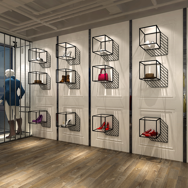 Wrought iron creative clothing store hanging bag display rack window boutique display shelf personality wall shoes shelf display cabinet