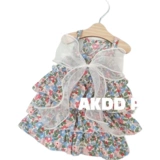 Летнее хлопковое тонкое платье-комбинация с бантиком, цветочный принт