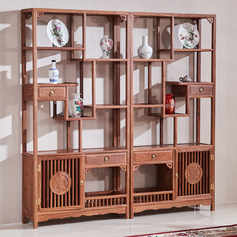 Milan Xuan Red Wood Bogu Frame Solid Wood Pendulum Pieces Chinese Style Living Room Genguan Cabinet Hedgehog Purple Sandalwood Display Cabinet Partition Wine Cabinet