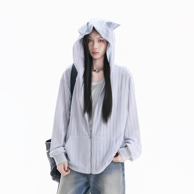 【Sitting on the Couch and Watching the Time Pass By】Outdoor Leisure Fashion Brand Hooded Cardigan for Women, Summer Lazy Style Hollow-Out Sun Protection Jacket