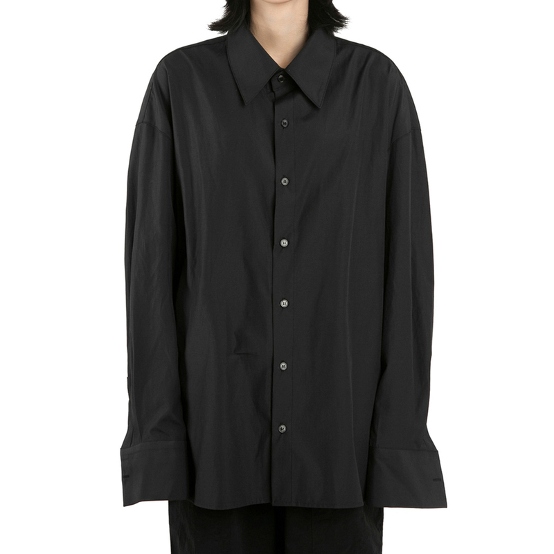 【Sitting on the Couch and Watching the Time Pass By】 Korean Casual Loose-Fitting Niche White Simple Extra-Long Solid Color Loose Black Shirt for Men and Women