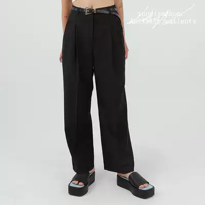 (Sitting on the mountain) South Korea autumn thin breathable black pleated pants loose straight trousers men and women