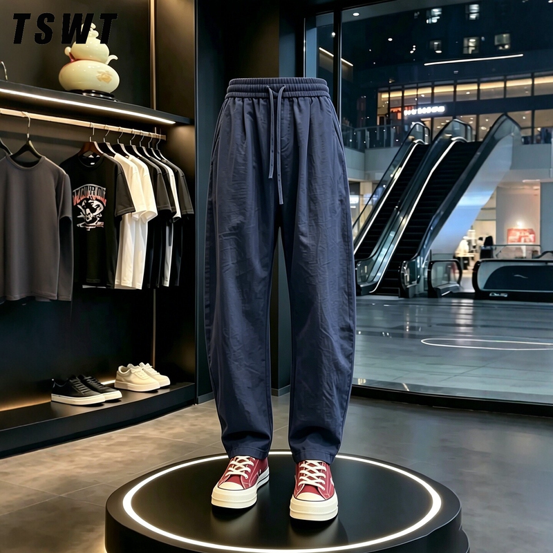 High-End Cotton and Linen Quick-Dry Men's Summer Lightweight Breathable Ice Silk Loose Wide-Leg Pants Sports Casual Pants
