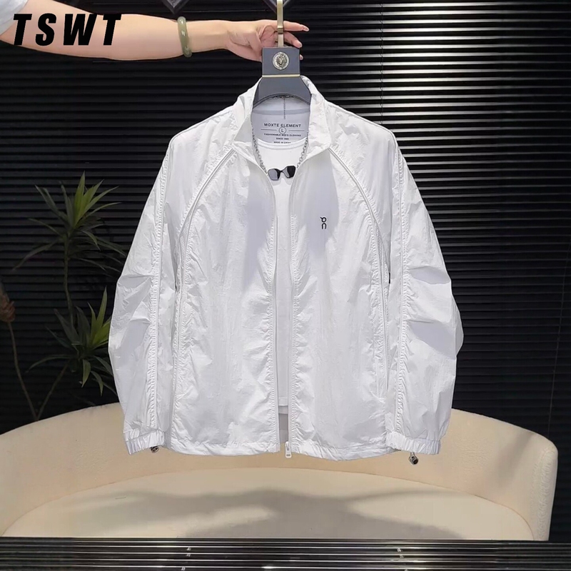 High-End White Stand-Up Collar Sun Protection Clothing for Men, Summer Lightweight Breathable Skin Jacket, Casual Jacket, Outdoor Cycling Jacket High-End White Stand-Up Collar Sun Protection Clothing for Men, Summer Lightweight Breathable Skin Jacket, Casual Jacket, Outdoor Cycling Jacket