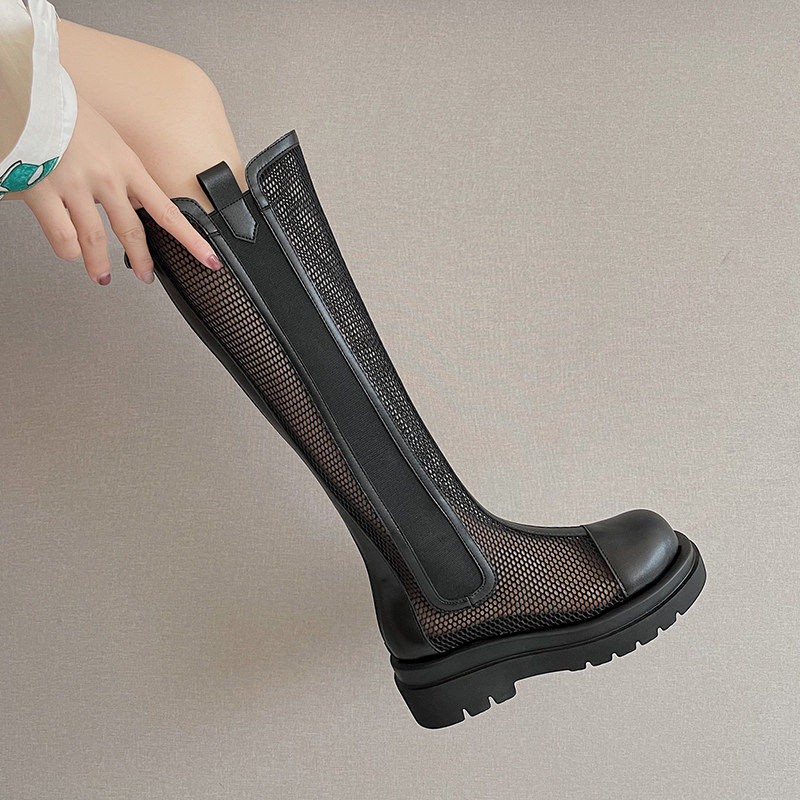 Summer hollowed-out riding boots female coarse legs Fat mm large cylinder surrounding long cylinder boots thin length boots Summer tennis boots big size boots