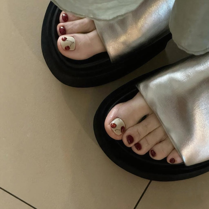 Cherry Toe Nails, Red Cat-Eye Handmade Toenail Patches, Whitening Hand-Painted Toenails, Wearable Toenails, Removable Toenails, Finished Product