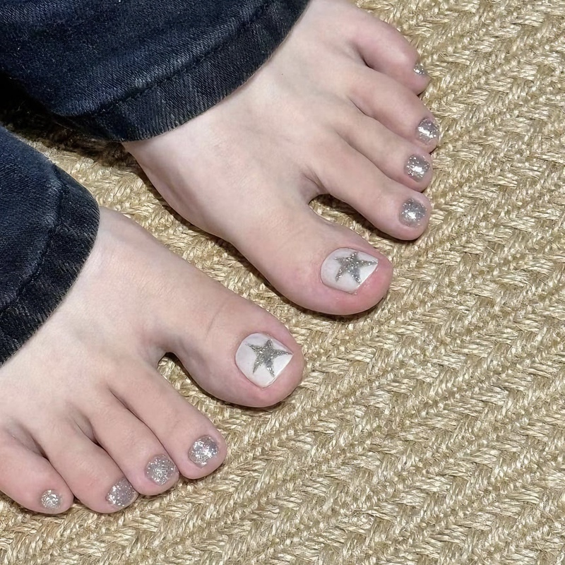 Silver Star Toe Nails 2025 New Style Silver Toe Nail Art Patch Handmade Pentagram Nail Sticker