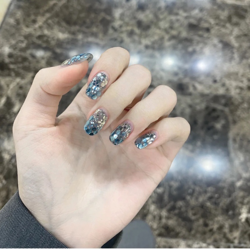 Transparent Blue Nail Art Patches, Mermaid Glitter, Handmade Nail Art Finished Products, Baby Blue, Fresh and Simple, Spring and Summer Wearable Nail Patches Transparent Blue Nail Art Patches, Mermaid Glitter, Handmade Nail Art Finished Products, Baby Blue, Fresh and Simple, Spring and Summer Wearable Nail Patches