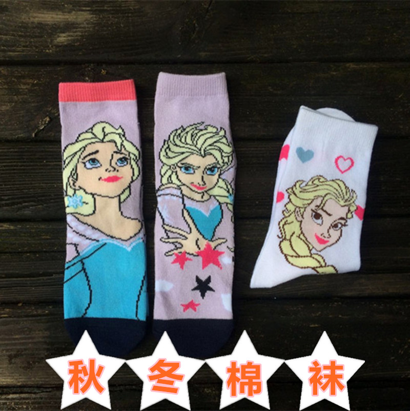 Export Foreign trade ice and snow chic children's socks Anna Aisha Princess Cotton Sox Short Sox Spring Autumn New