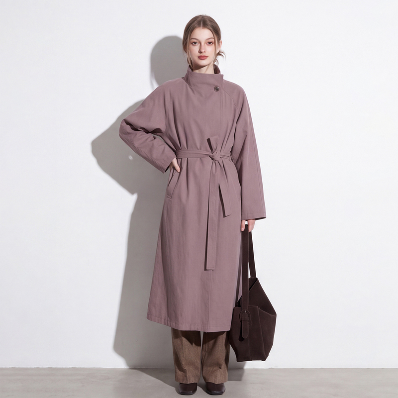 Highly Recommended! Intellectual Style Purple High-End Trench Coat for Women, Long Style, 2026 Autumn Minimalist Coat