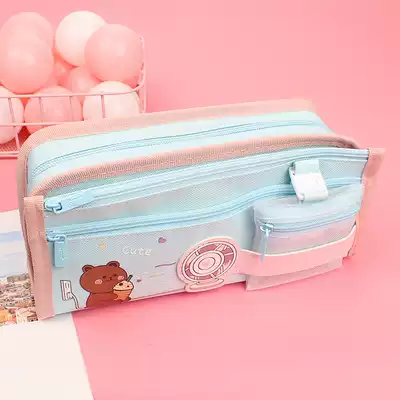 Large capacity canvas pen bag ins simple girl Cornetto function Net Red Girl pencil case Korean Pen Case High School student pencil bag Japanese stationery bag junior high school student student female