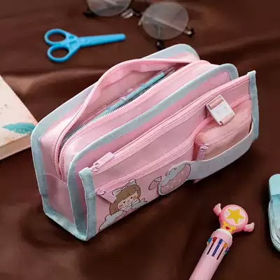 Stationery box girl Primary School students cute ins Wind Japanese pen box creative Net Red large capacity simple children's storage box multifunctional pencil case pen bag high-value girl heart stationery bag Junior High School