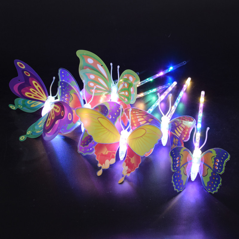 New Seven colorful Handheld Double Butterfly Sticks Sparkling Fairy's Place Shining Toy Night Market Shivering Soundtrack