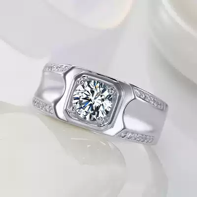 Chow Tai Fook PT950 platinum diamond ring real diamonds 1 karat men's platinum domineering ring married for example-the focus on engagement rings
