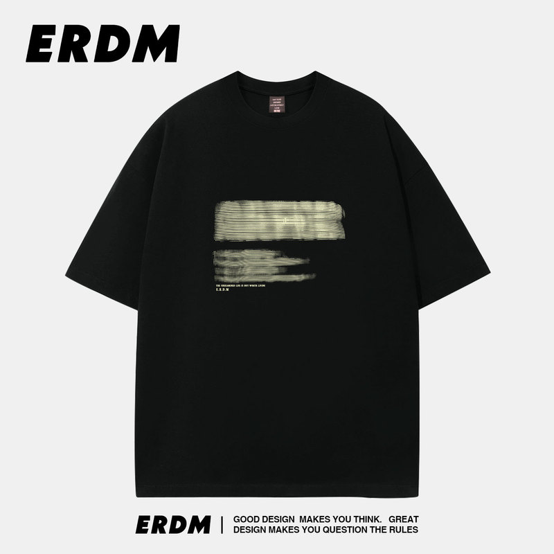 Erdm Street Casual Style Short-Sleeved T-Shirt for Men and Women with Letter Print, Loose Round Neck, Couple Wear, Black American Style Summer Erdm Street Casual Style Short-Sleeved T-Shirt for Men and Women with Letter Print, Loose Round Neck, Couple Wear, Black American Style Summer