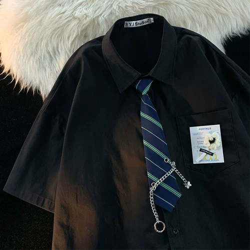 逃离地球 Японский галстук, летняя рубашка для влюбленных, короткий рукав, оверсайз