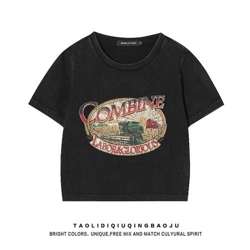 Tide, ретро короткая приталенная футболка, в американском стиле