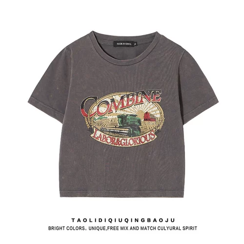 Tide, ретро короткая приталенная футболка, в американском стиле