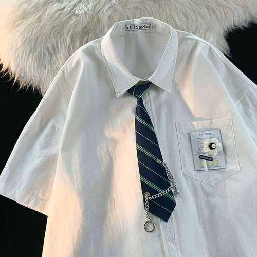 逃离地球 Японский галстук, летняя рубашка для влюбленных, короткий рукав, оверсайз