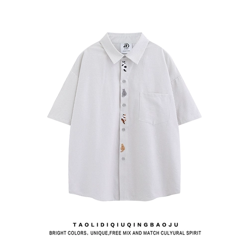 Японская летняя футболка polo, рубашка для влюбленных, с вышивкой, короткий рукав, свободный крой