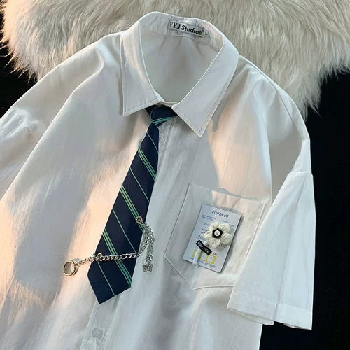 逃离地球 Японский галстук, летняя рубашка для влюбленных, короткий рукав, оверсайз