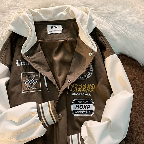 Ретро полиуретановая толстовка с капюшоном, куртка для влюбленных, в американском стиле, с вышивкой, оверсайз