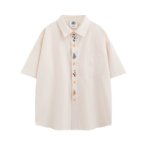 Японская летняя футболка polo, рубашка для влюбленных, с вышивкой, короткий рукав, свободный крой