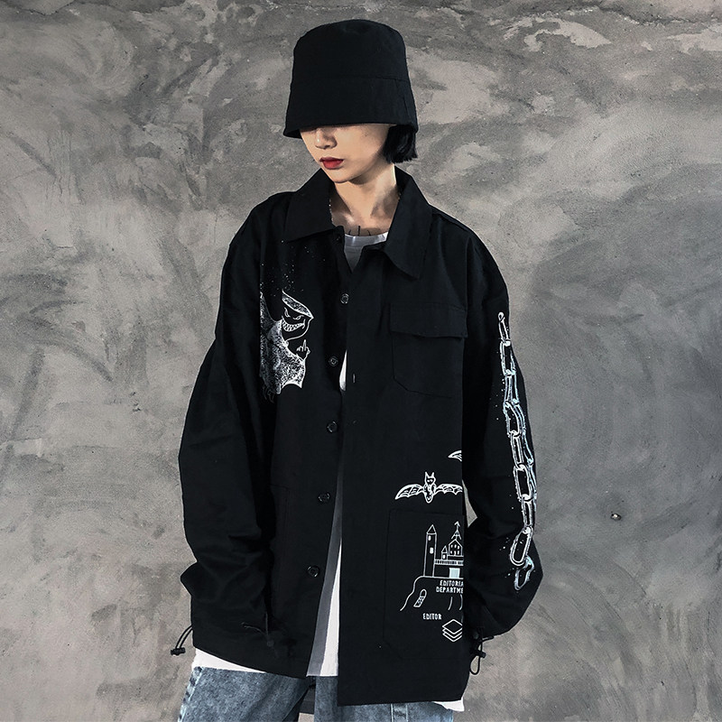 Dark embroidery shirt High street ins tide brand bf lazy wind baseball suit Loose autumn and winter jacket Men's and women's shirts