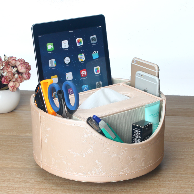 Leather multi-function 360 degree rotating creative living room coffee table desktop remote control storage box Toilet paper box tissue box