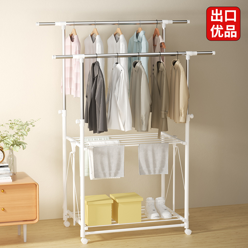 Clothes Drying Rack, Floor-Standing, for Balcony, Home Use, Indoor and Outdoor, No Installation Required, Foldable Clothes Rack, Mobile Double-Rod Telescopic Clothes Hanger Clothes Drying Rack, Floor-Standing, for Balcony, Home Use, Indoor and Outdoor, No Installation Required, Foldable Clothes Rack, Mobile Double-Rod Telescopic Clothes Hanger
