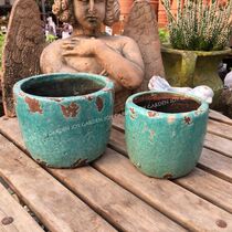 Fall in love with the garden) foreign trade country style flower pot ice crack peeling color glaze straight tube Basin