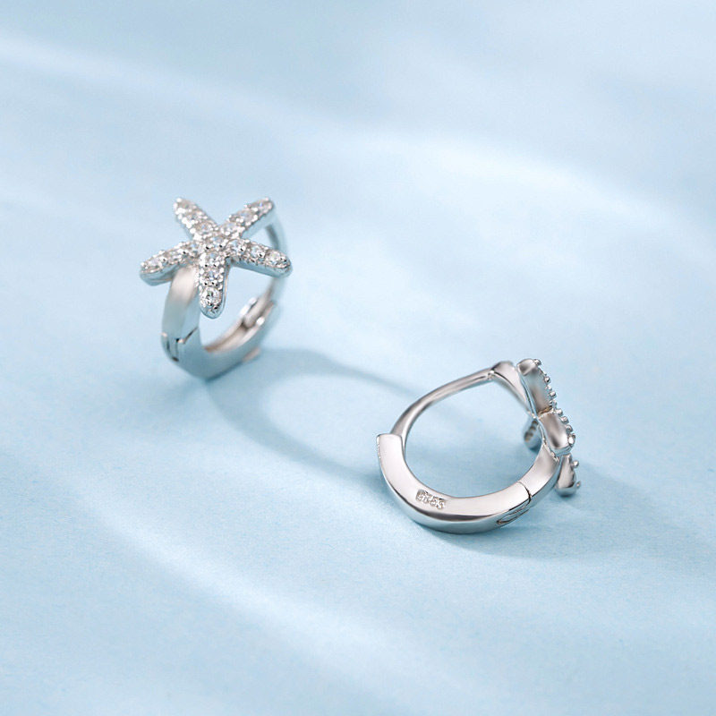 s925 sterling silver ear buckle exquisite temperament starfish diamond earrings sleep without picking silver ear rings female simple and sweet