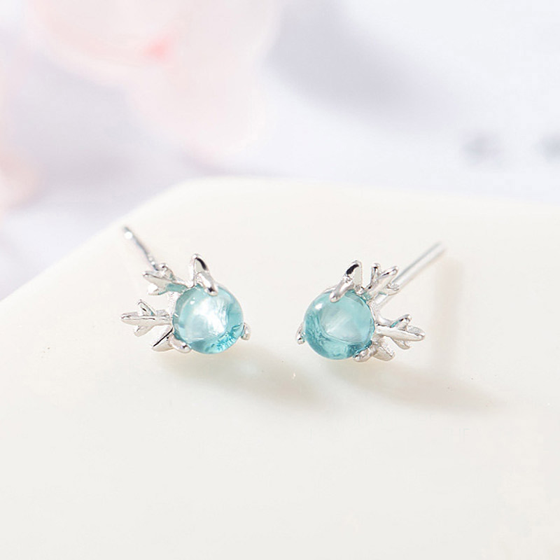 Blue elk earnails Korea 925 pure silver minimal deer earrings female accessories Sen temperament ear