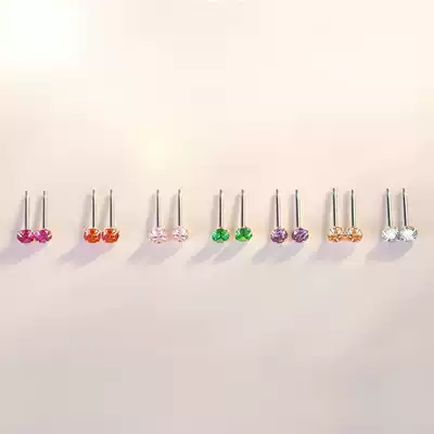 S925 sterling silver ear needle color diamond mini cute rhinestone Japanese and Korean style simple all-match ear bone nails raise ear holes