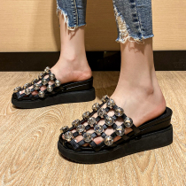 Thick bottom half-covered head water drill slope heel slippers Summer Fashion exterior wearing small yards heightening swarm and cold tug 33 yards 8cm