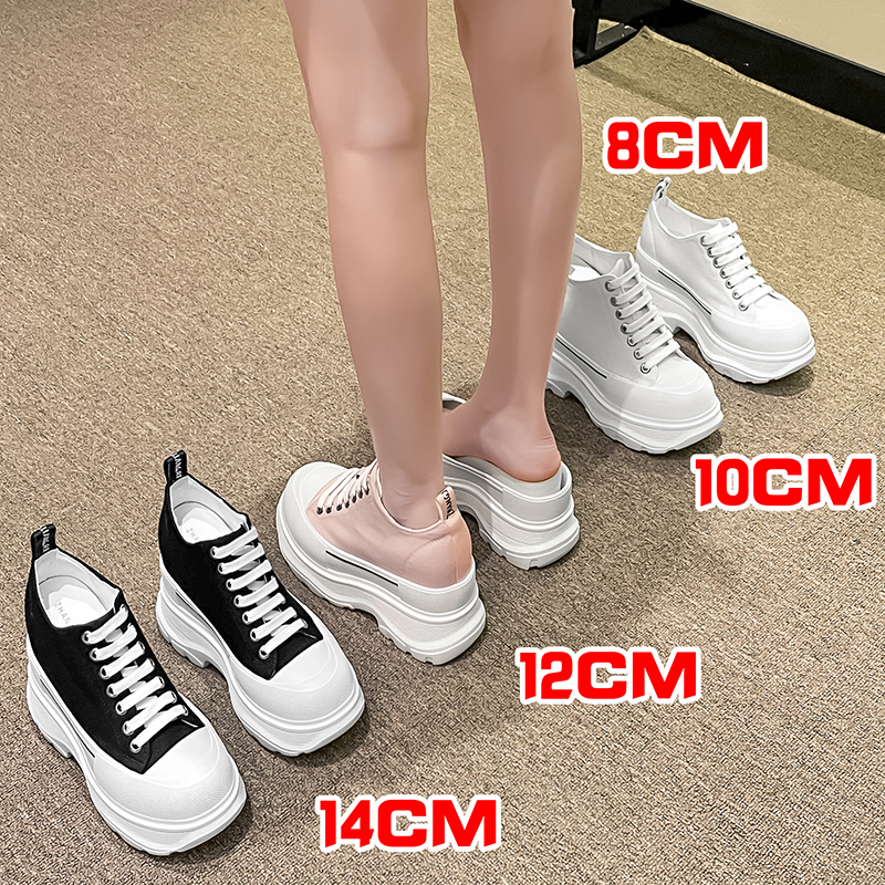 14 cm thick bottom canvas small sub inside heightening women's shoes 10cm autumn winter plus suede invisible 12 cm small white shoes 8-Taobao