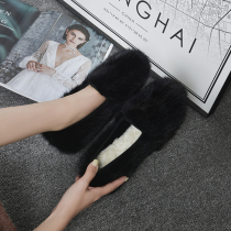 European station mink shoes womens winter outwear 2022 new real hair thick bottom added with high down one foot pedal cotton ladyshoe