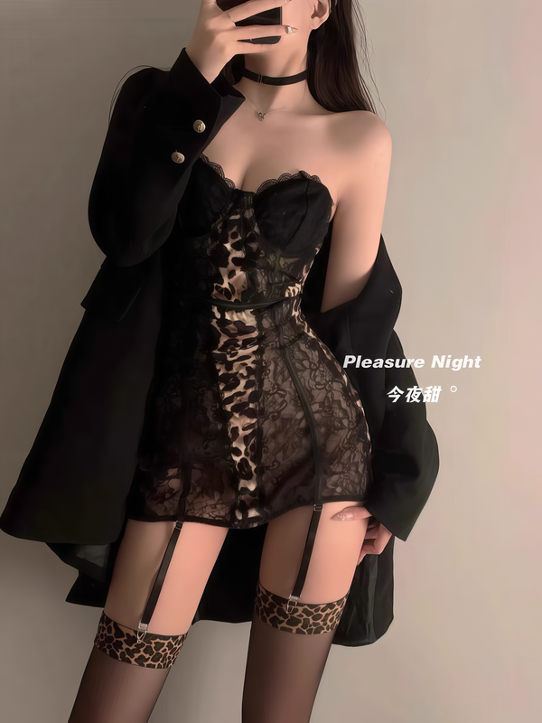 Leopard Print Gentle*Sexy Leopard Print Underwire Small Bust Push-Up Sleepwear for Women, Hot Girl Seductive Bodycon Nightgown Qqny Leopard Print Gentle*Sexy Leopard Print Underwire Small Bust Push-Up Sleepwear for Women, Hot Girl Seductive Bodycon Nightgown Qqny