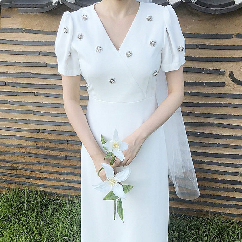 Song Huiqiao with a light wedding dress briefing briefly French vintage dress summer certificate registration small white dress